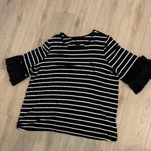 Lane Bryant Black and White Striped Top with Ruffle Sleeves
